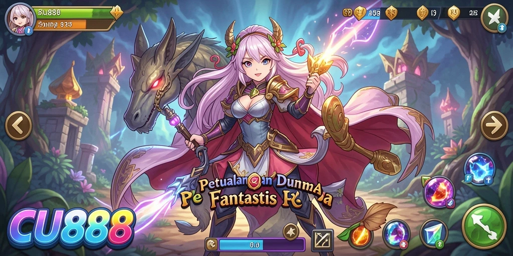 Screenshot gameplay CU888 menampilkan pertarungan karakter anime yang seru.