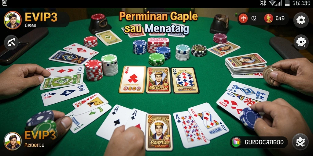 Tampilan gameplay seru EVIP3 saat bermain Gaple bersama teman.