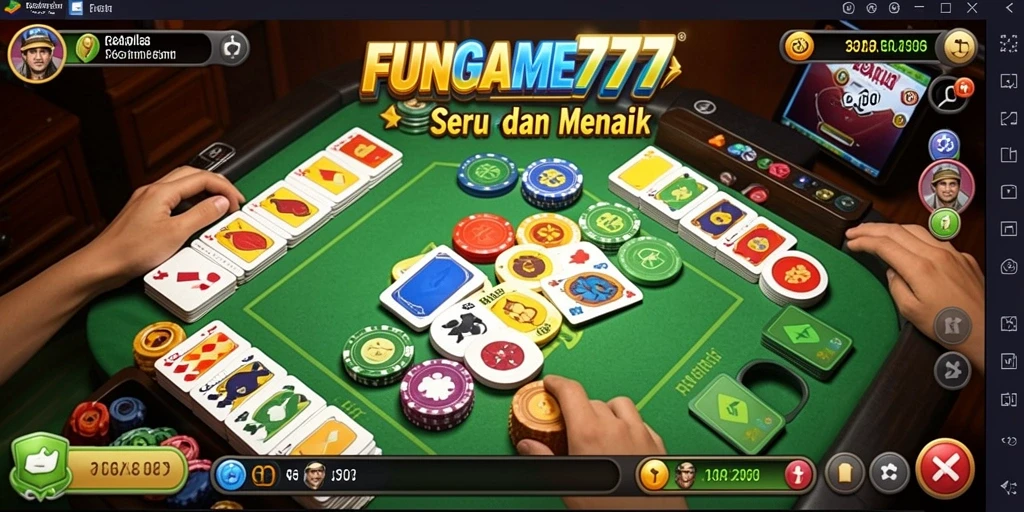 Screenshot gameplay FUNGame777 menunjukkan suasana permainan Gaple yang menyenangkan.