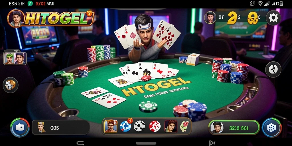 Tangkapan layar utama HITOGEL menunjukkan gameplay Poker yang mendebarkan.