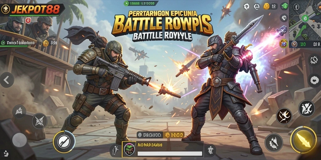 Screenshot gameplay JEKPOT88 dengan aksi pertarungan intens.