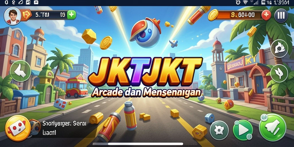 Screenshot utama JKTJKT menampilkan gameplay seru dan warna-warni.