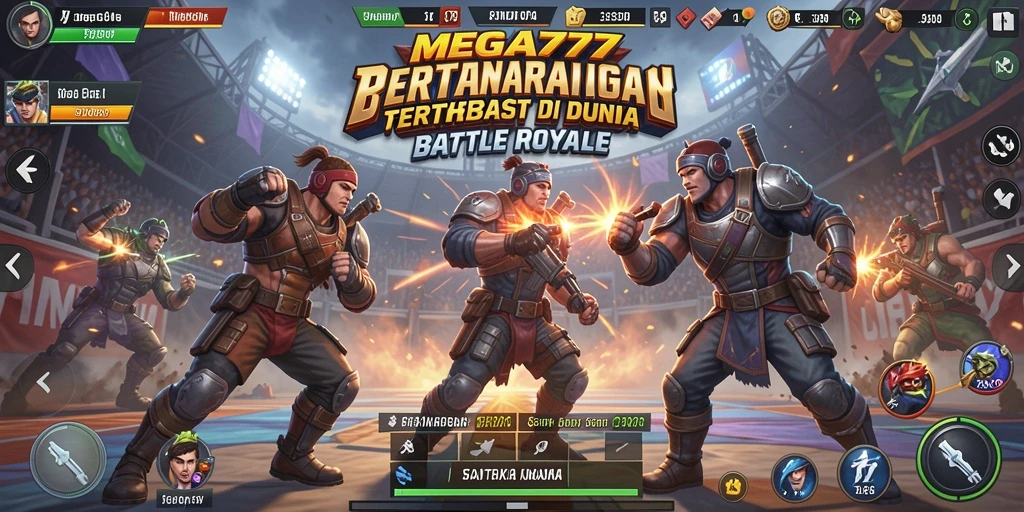 Gameplay aksi penuh adrenalin di MEGA777 Battle Royale.