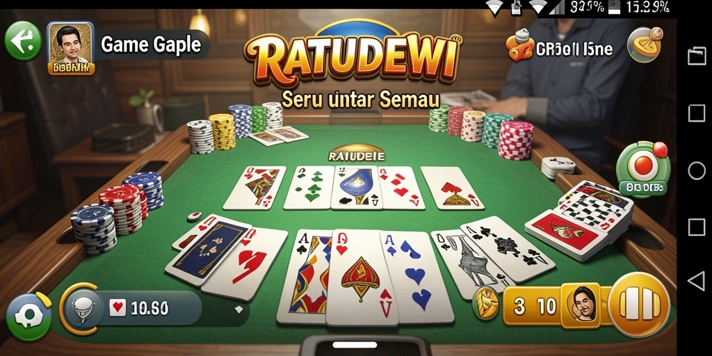 Tampilan gameplay seru dalam RATUDEWI yang menampilkan permainan Gaple.