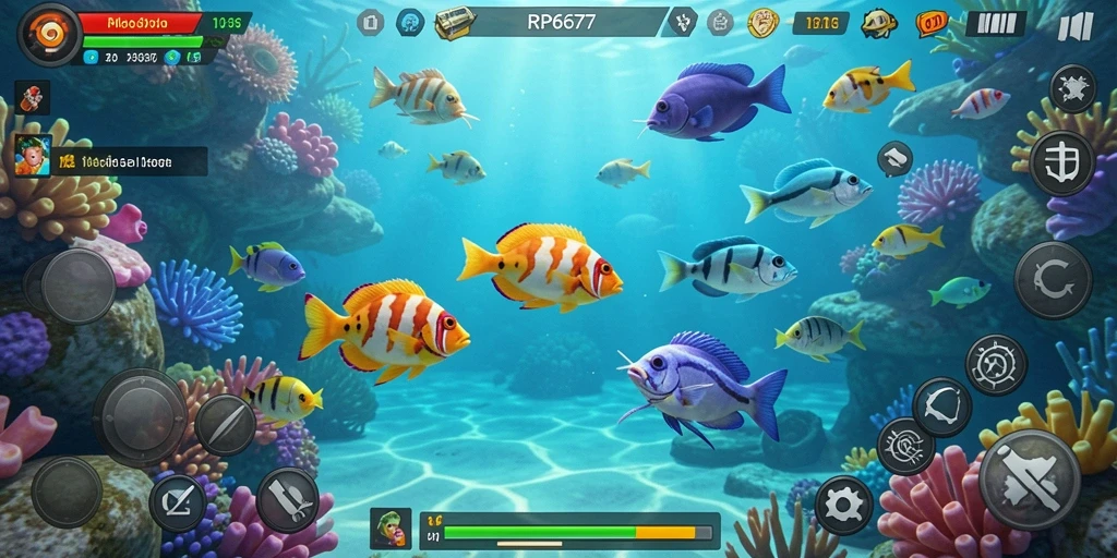 Tampilan gameplay seru dalam RP6677 Tembak Ikan.