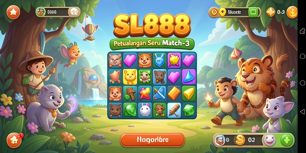 Tampilan gameplay SL888 dengan kombinasi permata yang berwarna-warni.
