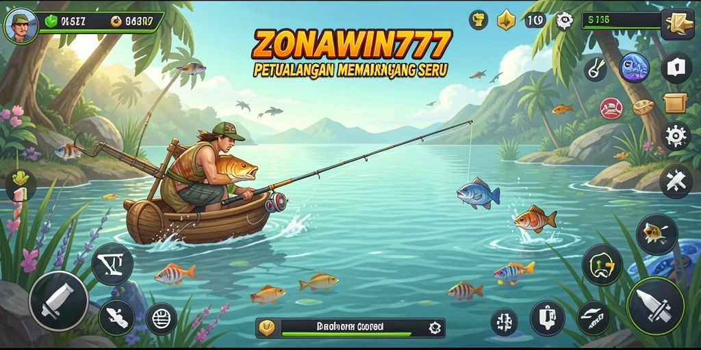 Screenshot gameplay ZONAWIN777 yang menunjukkan serunya menangkap ikan.